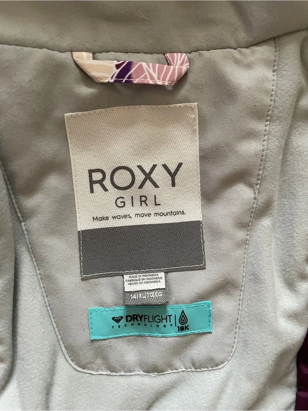 Roxy Floral Purple & Cream Ski Snow Jacket size 14 XL